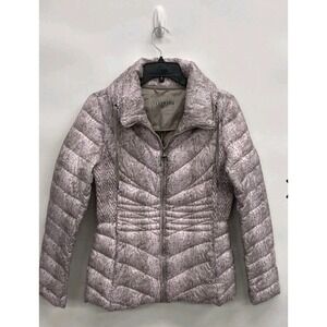 Bernardo Snakeskin Puffer Coat Women's Small Pink Gray Quilted Zip Jacket